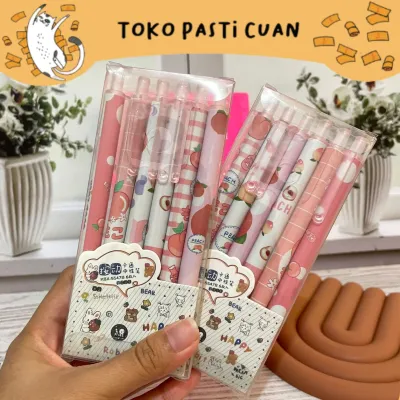 pulpen pen cetek erasable bisa di hapus karakter peach (1 set = 6 pcs) pena lucu tinta hitam bisa COD pen imut keren pulpen unik atk kebutuhan anak sekolah termurah import