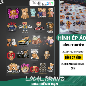 [Sticker ủi nhiệt Premium] - Hình Gấu Teddy Bear 3D G21 khổ A4