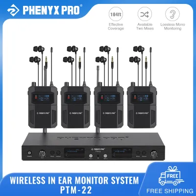 Phenyx Pro PTM-22 Mono Dual Wireless in Ear Monitor for Musicians UHF Wireless in-Ear Monitors System 2-Channel 4 Bodypacks IEM Metal Stage Monitor 2x50 Frequencies 164ft Long Coverage Rack Mount Kit