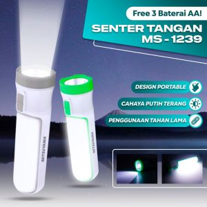 IDEKU Mitsuyama Senter Genggam Baterai 2 Fungsi MS 1239 – Senter Tangan Free Baterai AA Senter Portable 2 In 1 Emergency Lamp Senter Baterai