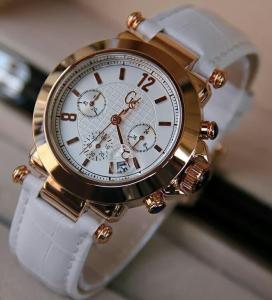 Jam Tangan Wanita GC Tali Kulit Tanggal Aktif Ring Gold Watches