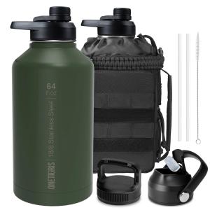 Onetigris chiến thuật nửa Gallon chai nước có Rơm-64 oz chân không thép không gỉ cách nhiệt nước Jug leakproof chai nước thể thao