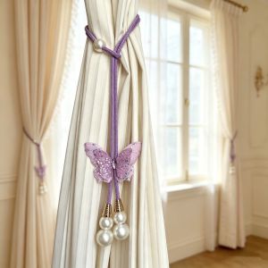 MAOMEI STUDIO 2PCS Adjustable Butterfly Curtain Tie Strap Decorative Artificial Pearl Pearl Curtain Buckle Curtain Accessory Creative Curtain Binding Room