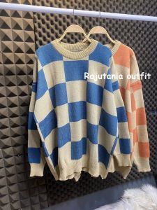 SWEATER OVERSIZE WANITA MOTIF KOTAK / ATASAN RAJUT JUMBO WANITA KOREA