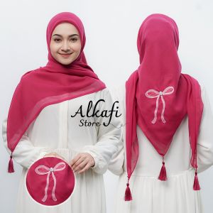 Hijab Segi Empat Tassel Pita / Jilbab Paris Pita PomPom / Kerudung Paris Pita Terbaru
