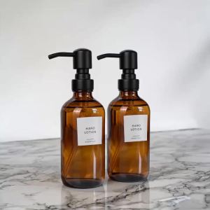 Pump Bottle Dispenser for Liquid Soap Bathroom Hand Soap Dispenser Amber Glass Soap and Lotion Dispenser Set 2pcs 8Oz 250ml2026
