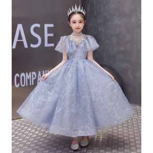 Girls Host Evening Dresses Princess Dresses Childrens Wedding Dresses Pompoms Flower Girl Catwalk Costumes Foreign Dresses Summer Dresses
