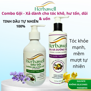 Combo Dầu Gội và Dầu Xả dành cho tóc khô hư tổn dũi & uốn Herbawell