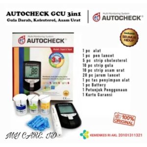 AUTOCHECK Alat 3in1 GCU  Alat Autochek Tes Gula Asam Urat Cholesterol  Paket Strip Autochek Stik Autocheck