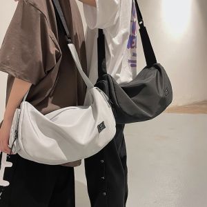 BLACKON Large Capacity Nylon Shoulder Bag Harajuku Solid Color Canvas Dumpling Bag Simple Commute Sports Crossbody Bag Men