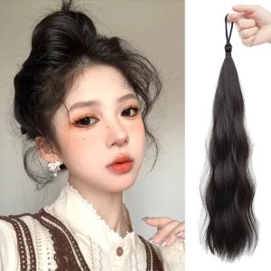 JON09 Synthetic Self-winding Hair Bundle Hair Ring Rubber Band Ball Head Wig Messy Hair Donut Bun All-in-one Long Wavy Hairpieces Girls