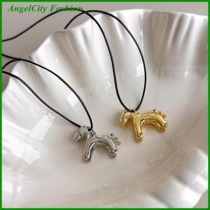 AngelCity Fashion Store Minimalism Enamel Drip Glaze Colorful Horse Pendant Long Necklace Adjustable Sweater Chain Simple Jewelry Accessory Gifts