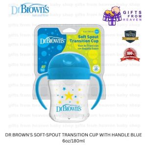 DR BROWNS SOFT-SPOUT TRANSITION CUP WITH HANDLE BLUE 6oz/180ml TC61001