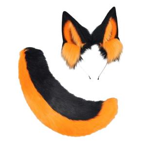 Handmade Plush Cats Ears Headbands Fauxs Furs Tail for Halloween Cosplay Party Costumes Accessories for Kids Adult
