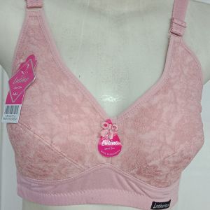 3 Pcs BH Sport Lutino Brukat JUMBO 36-48 Tanpa Kawat dengan Busa Tipis - Pink