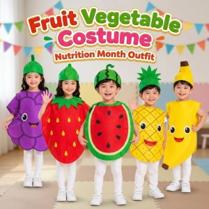 Kids Cooking Apron Fruit Vegetable Theme Costume Style Adjustable Strap Easy Clean Kitchen Role Play