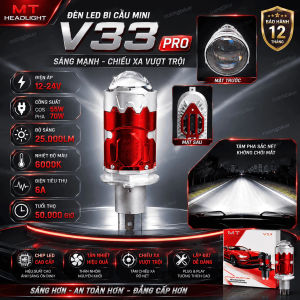 Bóng Đèn Pha LED V33 Pro H4 70W Siêu Sáng Cos Pha 2 Chế Độ Gom Sáng Tốt Thay Bóng Zin Cho Xe Máy Ô Tô