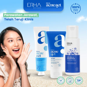 ERHA Acneact Sabun Pembersih Wajah ACSBP Acne Cleanser Scrub - Toner - Sunscreen - Perawatan Jerawat 3 Pcs