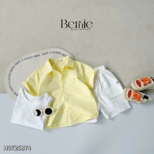 Set sơ mi 3 chi tiết đi biển đi chơi phong cách hàn quốc cho bé trai 1 tới 7 tuổi BERNIE H0725B74