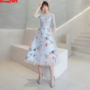 DongCMY New Flower Elegant Bridesmaid Dresses Short Lace Women Party Robe Soiree Half Sleeves Bride Dress2026