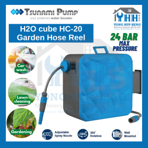 Tsunami Pump 20M Automatic Retractable & Rewind Hose water pump | Wall Mounted & Free Standing Retractable Garden Water Hose Reel Set | Water pump HC-20