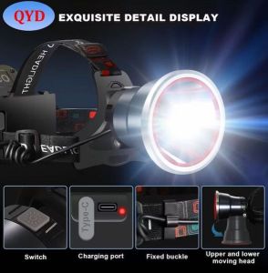 QYD S382 Senter Kepala LED Super Terang 100W 9900mAh IPX6X Cahaya Putih Rechargeable Tahan Air