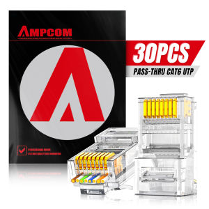 AMPCOM RJ45 Modular Plug in Canister Packaging Pass-Thru CAT6 Connector UTP 3μ 8P8C Crimp End for Ethernet Cable100/50/30PCS