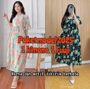 100 rb dapat 4 pcs daster kimono dan fuji motif bunga terbaru 2025 / daster dress busui