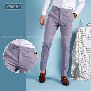 Quần tây âu BIGSOP màu đen ống côn dáng Hàn trẻ trung vải co giãn dày dặn không nhăn không xù