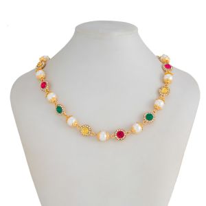 SUTONGXUE Ethnic Style Imitation Pearl Beads Necklace Silver Golden Rhinestone Collar Chain Vintage Hip Hop Clavicle Chain Women