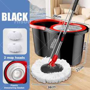 Hisoa Dual Drive Tornado Mop 360° with ABS Spinner Bucket & Microfiber Heads - All-Round Adjustable for Wet/Dry Floors