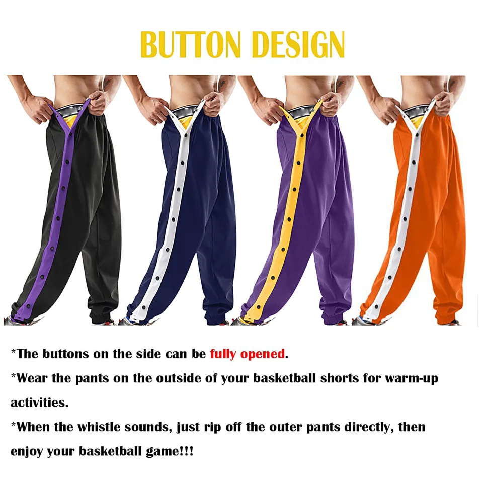 Men's Tear Away Pants Loose Fit Basketball Pants High Split Snap Button  Sweatpants with Pockets