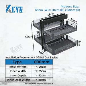 KEYN Aluminum Alloy Kitchen Spice Basket Storage Magic Corner Pull Out Sliding Blind Corner Cabinet Organizer