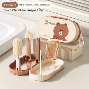 LINE FRIENDS Silicone Baby Bottle Cleaning Brush Set Food Grade Portable Travel Case LFB249