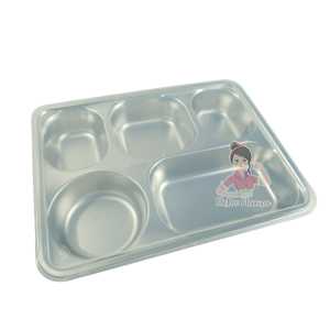 Tray Wadah Tempat Makan Stainless 4 & 5 Sekat 6cm 304 Ompreng Tebal Tutup Plastik Stainless Catering