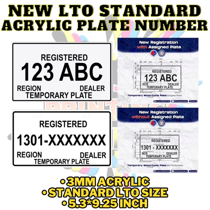 New Lto Standard Motor Vehicle Plate Number Temporary Plate 5.3x9 