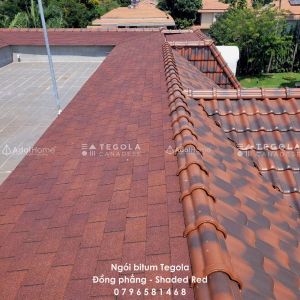 Ngói bitum Tegola đồng phẳng Shaded Red - tấm lợp nhựa đường phủ đá Italia màu đỏ chuẩn Châu Âu