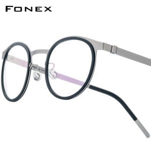FONEX Acetate Alloy Glasses for Men and Women Denmark Retro Vintage Round Optical Frames Eyeglasses Ultralight Korean Style Screwless Eyewear 98625
