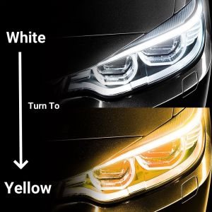 LED DRL Car Daytime Running Light Flexible Waterproof Strip Auto Headlights Yellow Brake Flow Lights