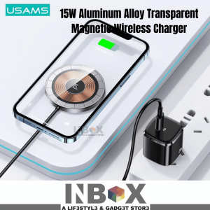 IN-BOX Usams 3448 15W Aluminum Alloy Transparent Magnetic Wireless Charger