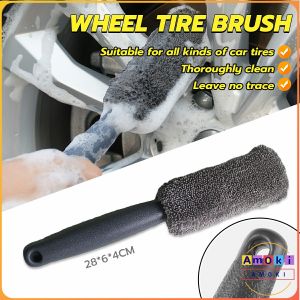 AmoKi Car Wash Cleaning Portable Wheel Brush Microfiber Wheel Tire Rim Brush Auto Trunk Tools 28cm