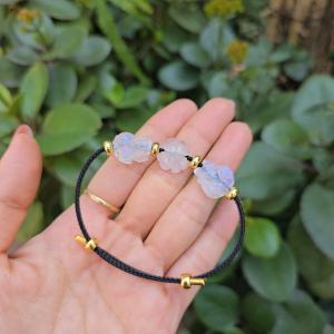 Q2344 Vòng cỏ 4 lá hồ ly tỳ hưu đá Mặt Trăng Moonstone Kim và Thuỷ - Phong Thuỷ TUDO P