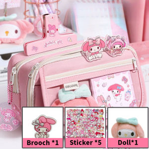 Melody Pink Pencil Case，Sanrio Multi-Functional Pencil Case，Transparent Waterproof Pencil Case，My Melody Pencil Case，My Melody Stationery Set