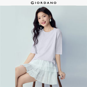 Giordano Women T-Shirt Fancy Yarn Knit Round Neck Mid-Sleeve Colorblock Topstitching Regular-Fit Slight Stretch Free Shipping 05326425
