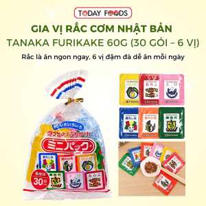 Gia vị rắc cơm Nhật Bản Tanaka Furikake 60g (30 gói nhỏ x 2g 6 vị cá hồi rong biển trứng)