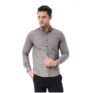 Hamlin Leopold Kemeja Basic Pria Motif Polos Long Sleeve Material Cotton ORIGINAL - Dark Gray