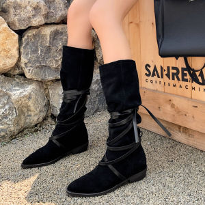 Hot Girl Pile Style Boots Female British Style Western Cowboy Boot Strap Small High Leg Boot Thin