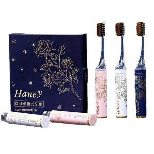 NOBLEE 1/3Pcs PETG Toothbrush Oral Care PBT Oral Cleaning Toothbrush Portable Lipstick Shape Soft Bristled Toothbrush Travel Use