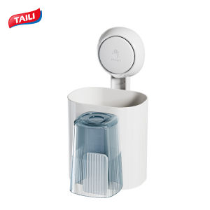 TAILI ตัวยึดผนังแปรงสีฟัน4ถ้วยแปรงสีฟันยางดูดสุญญากาศยึดจับต้านเชื้อแบคทีเรียแก้วใส่แปรงสีฟันไฟฟ้ายาสีฟันถ้วยน้ำยาบ้วนปากที่แขวนสิ่งประดิษฐ์บีบยาสีฟัน