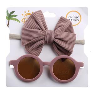 2 Pcs/Set Cute Cartoon Baby Headband Sunglasses Set for Travel Kids Children Eyeglasses Elastic Bowknot Hair Band